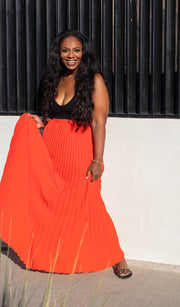 Cara Cara |  Orange Pleated Maxi Skirt