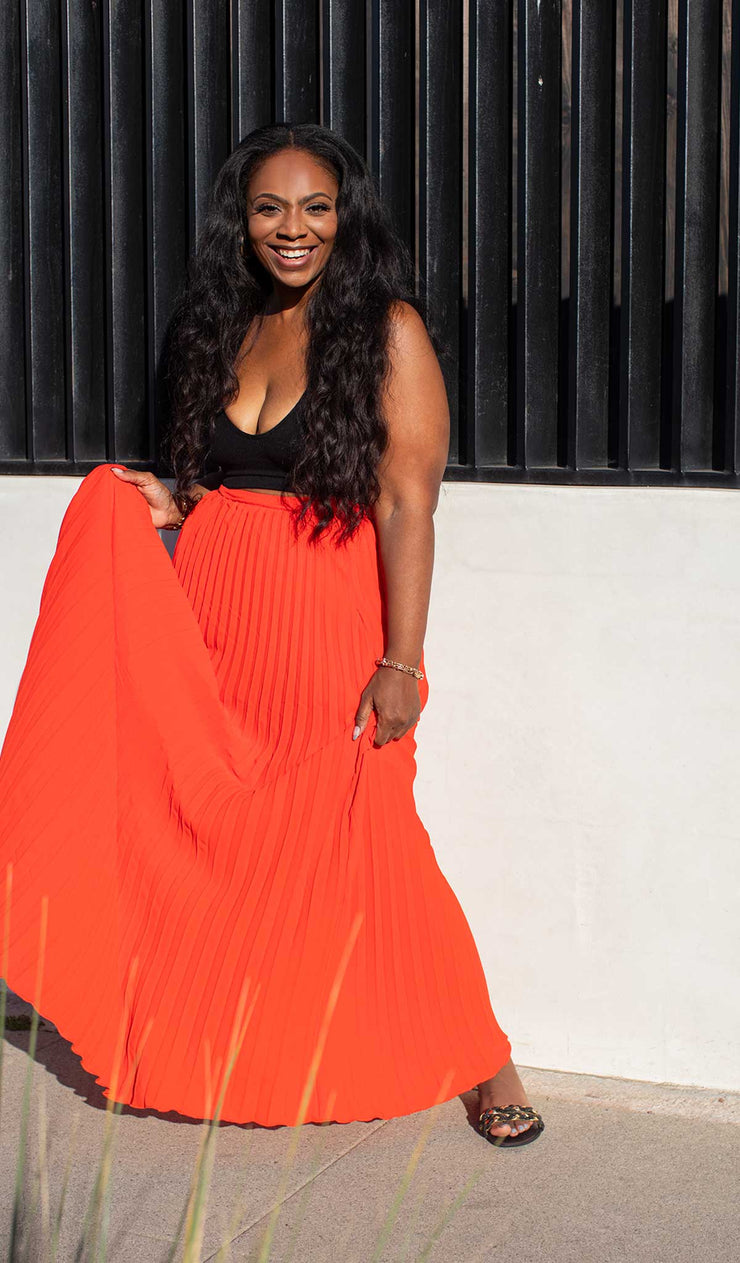 Pleated maxi skirt orange Clearance