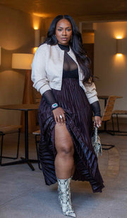 Truffle Drift | Pleated Maxi Skirt