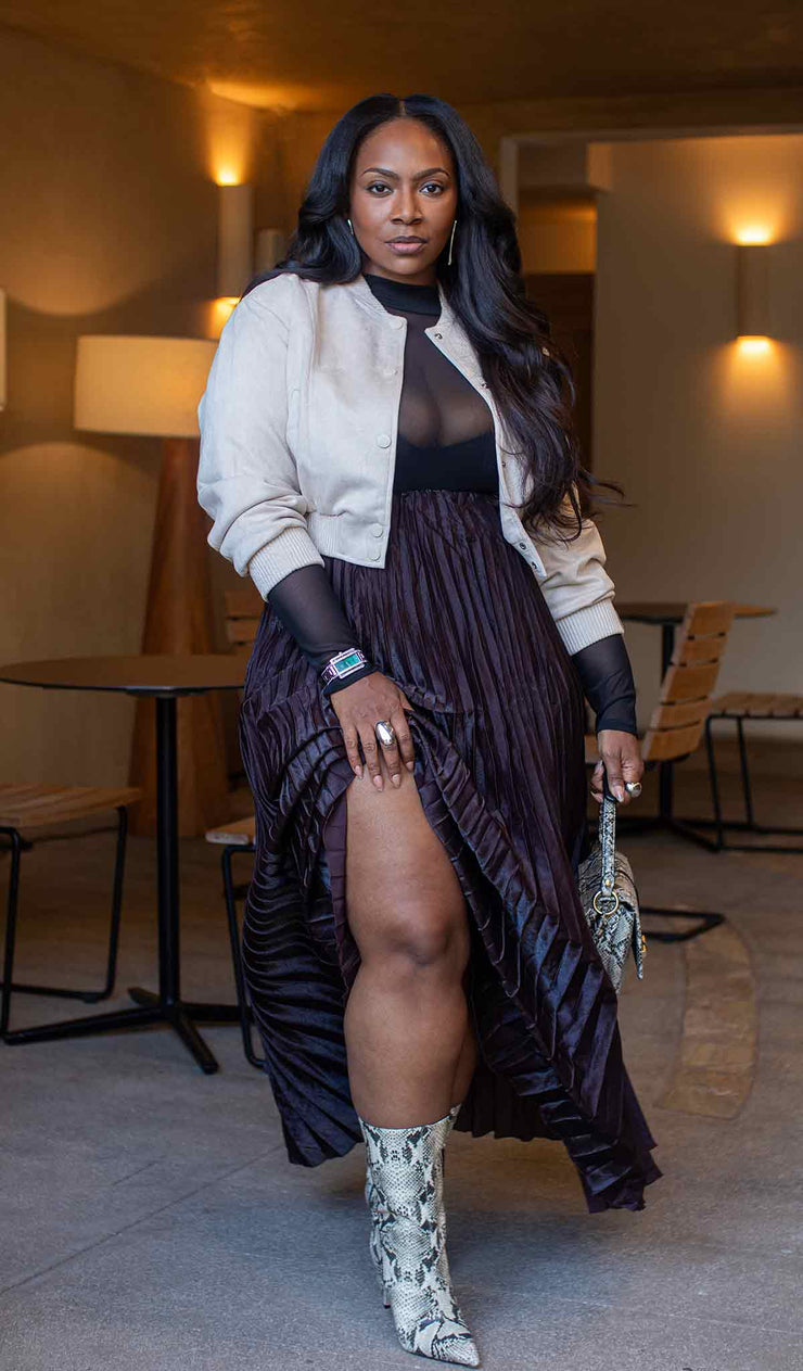 Truffle Drift | Pleated Maxi Skirt