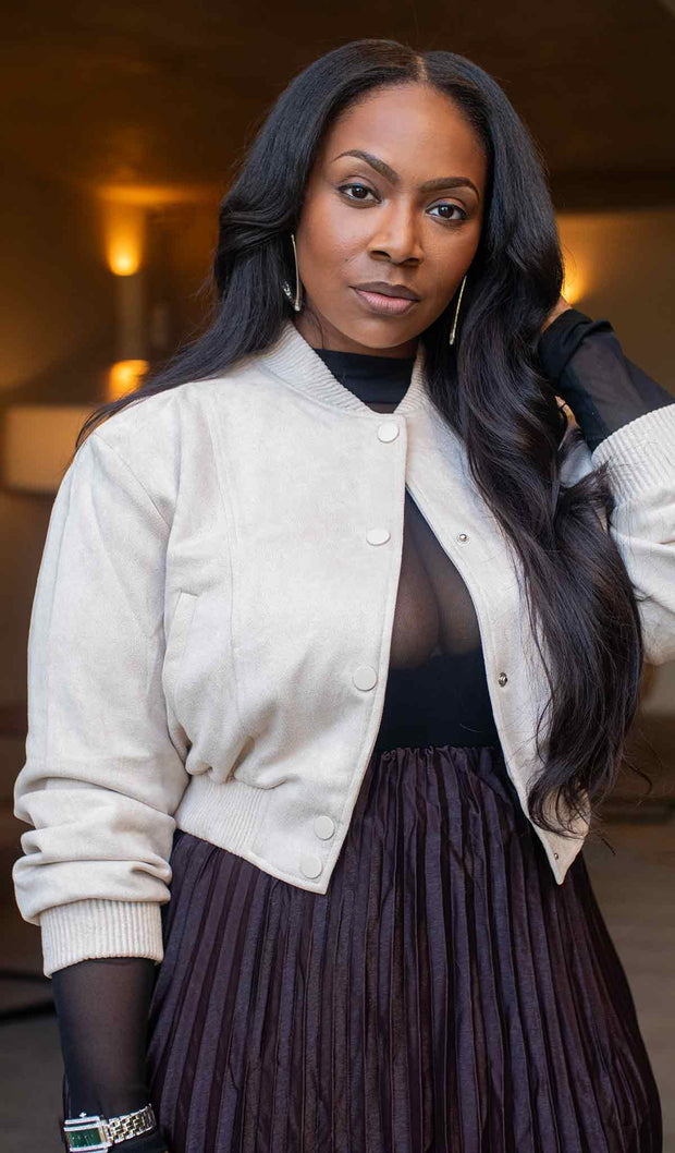 Almond Aura | Sude Bomber Jacket