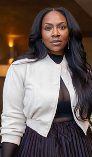 Almond Aura | Sude Bomber Jacket