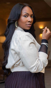 Almond Aura | Sude Bomber Jacket