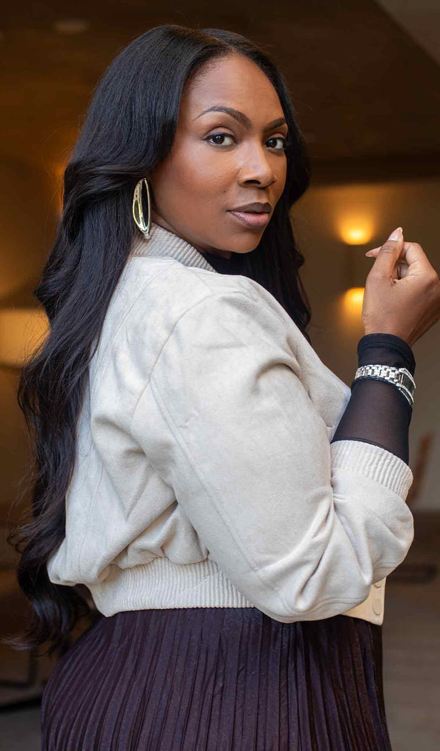 Almond Aura | Sude Bomber Jacket