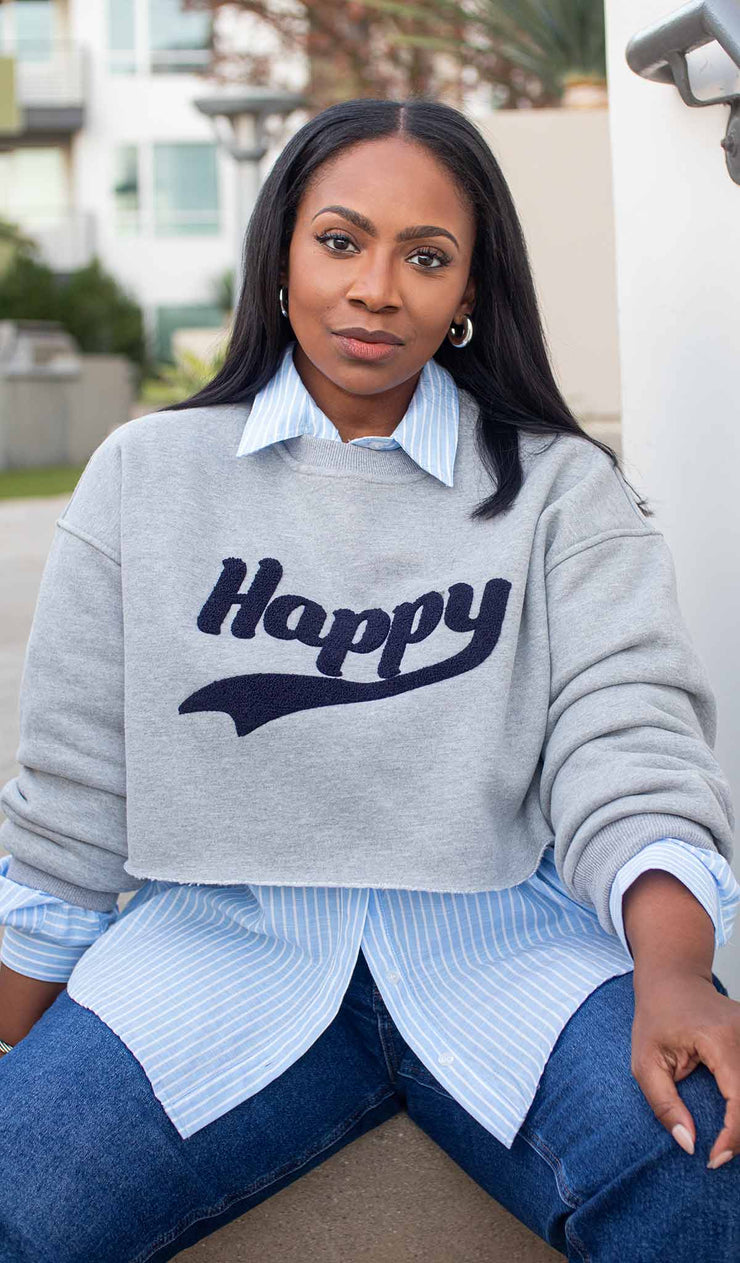 Happy | Cropped Graphic Sweatshirt