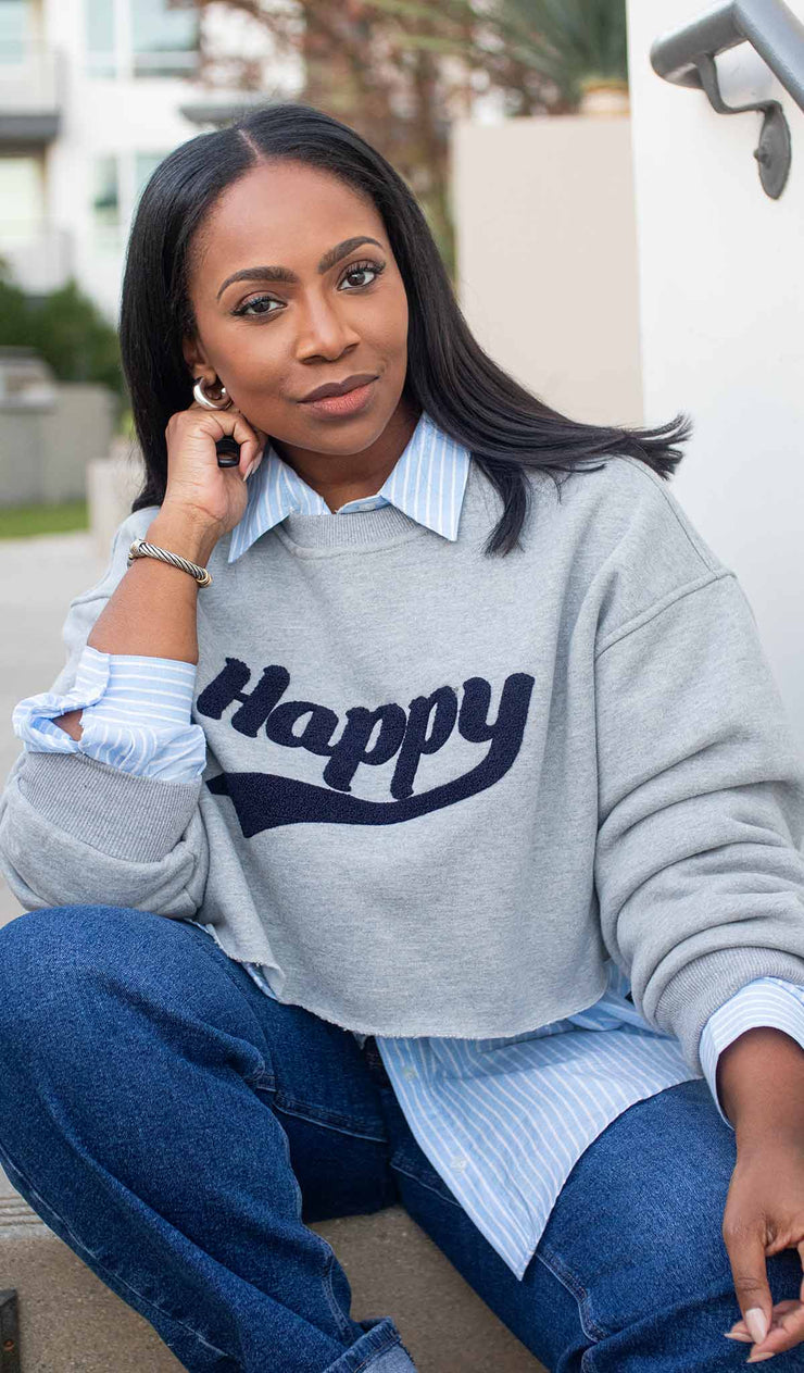 Happy | Cropped Graphic Sweatshirt