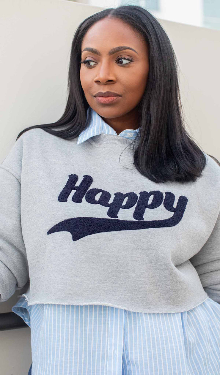 Happy | Cropped Graphic Sweatshirt