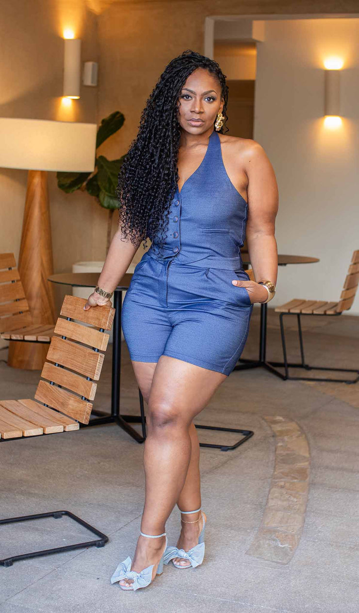 Chambray Daze |  Halter Romper