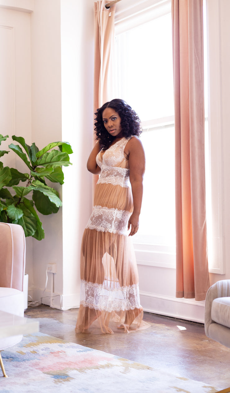 Simply Nude| Sheer Dress with Lace Details